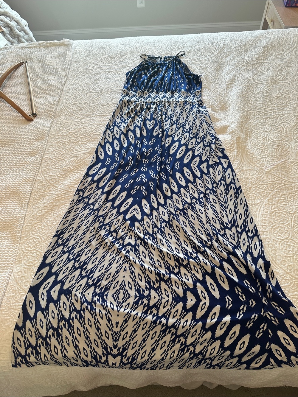 London Times Navy, Blue and White Print Maxi Dress
